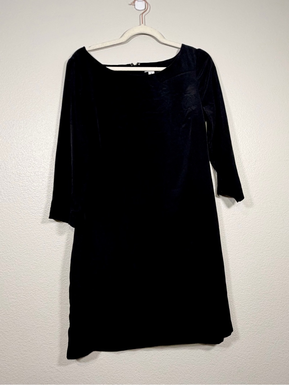 Old Navy Dress Quarter Sleeve Classic Black Knee Length Zip Back Vintage Women M